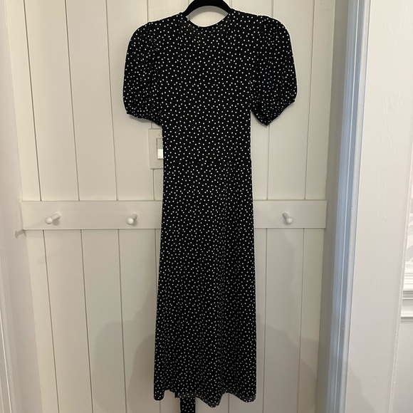 zara printed midi dress with belt black polka dot - Picture 3 of 3